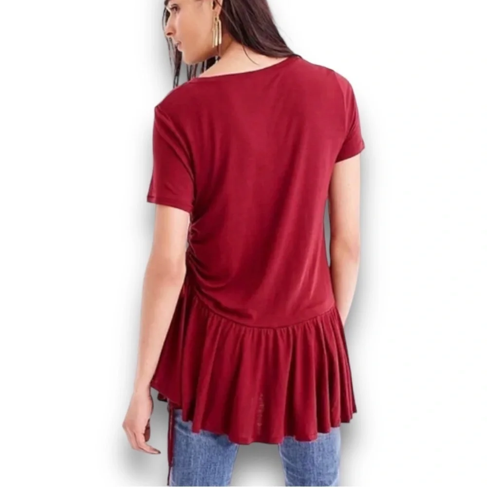 4/$20 J.Crew XS Lyocell Burgundy Tunic Top Side Ruched Drawstring Peplum Hem